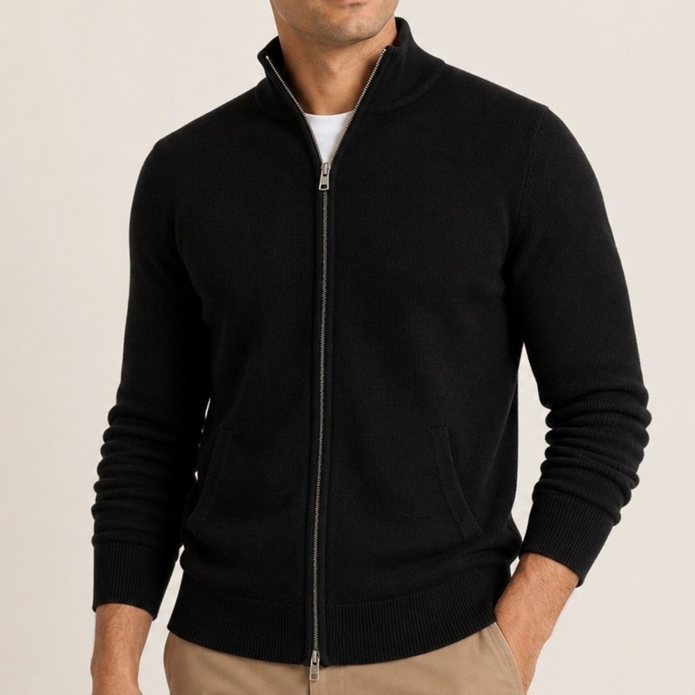 Quince Mongolian Cashmere Full Zip Sweater Travel Office Luxe Black Medium NWOT